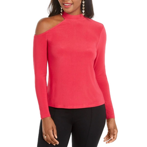 THALIA SODI women’s mock neck long sleeve cut out Cerise top size small